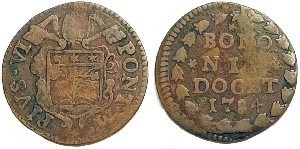 Pius VI 1784 Bologna Quattrino